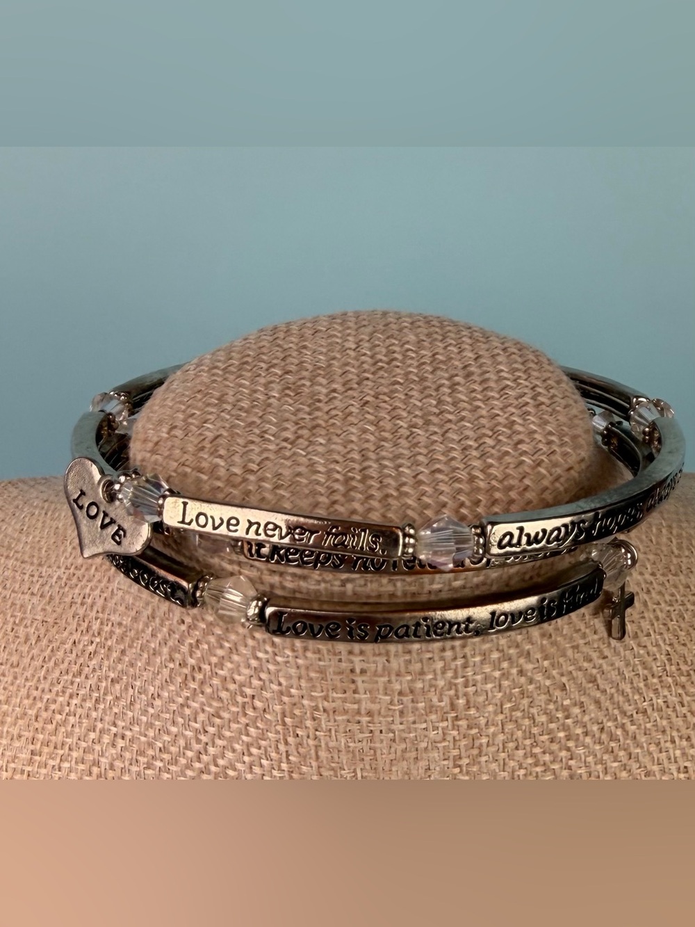 1 Corinthians 13:4-8 Scripture Wrap Bracelet – “Love Is Patient" Crystal Accents